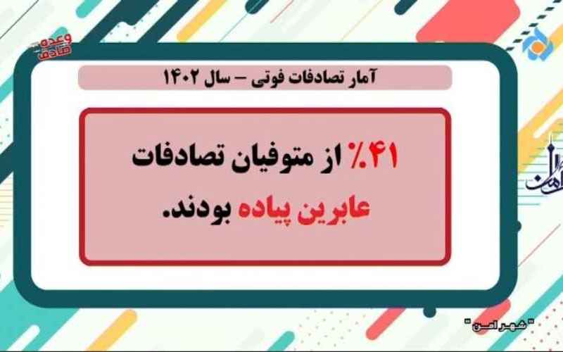  آمار ۴۱ درصدی متوفیان تصادفات شهر تهران در سال ۱۴۰۲ 